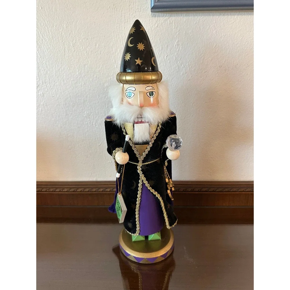 Wizard Nutcracker Wooden Celestial Sorcerer Crystal Ball Book of Spells 15 Inch